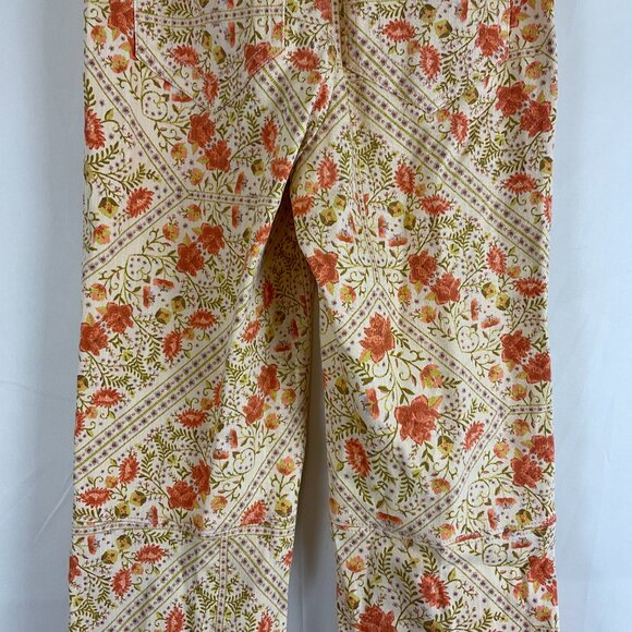 Show Me Your Mumu Pants XS Peach Green Coral Floral Elastic Waist Pull-On Denim - Picture 9 of 12